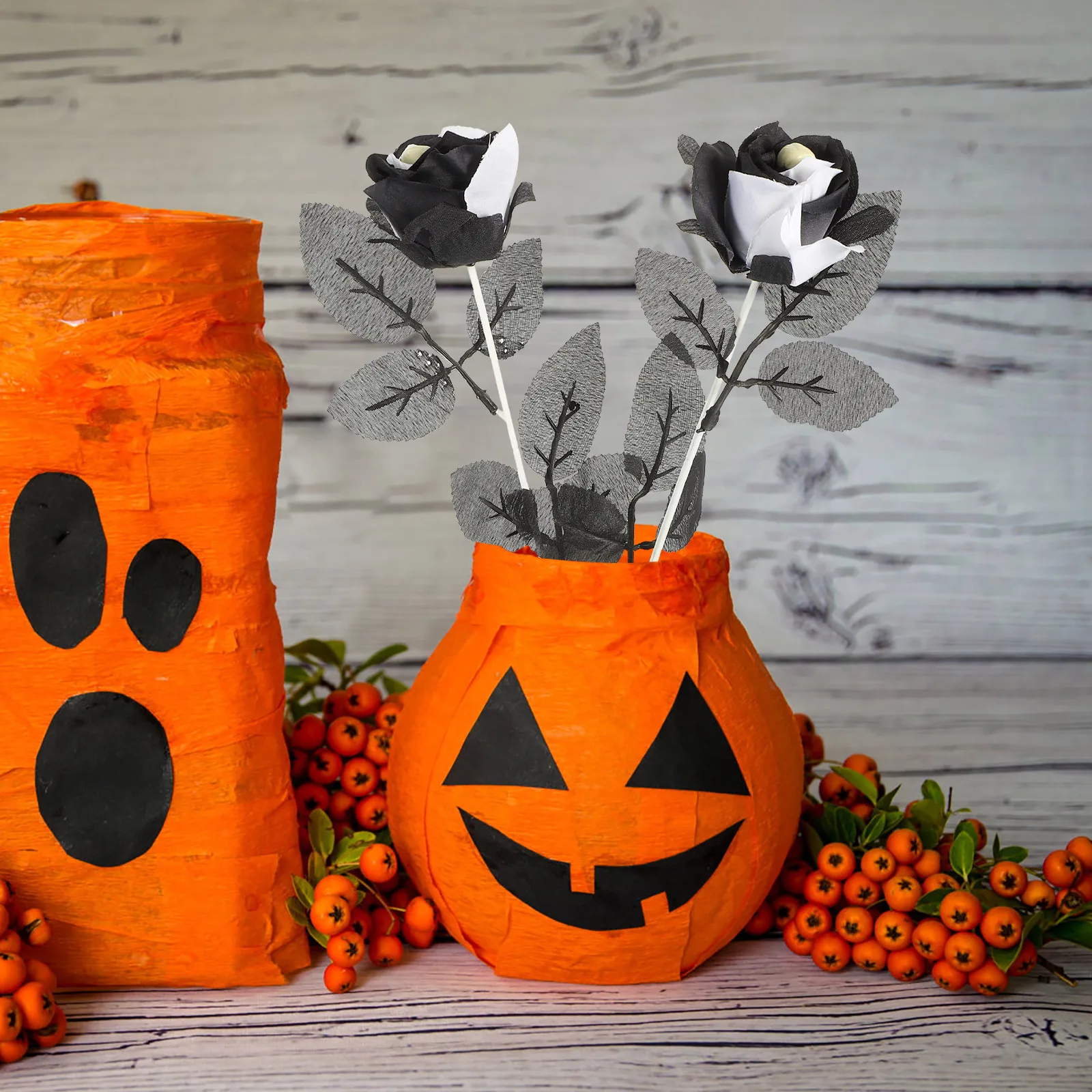 

10 Pcs Skullhead Rose Festive Decorations Bouquet Roses Fake Artificial with Stem Skulls Halloween Plastic Party Goods