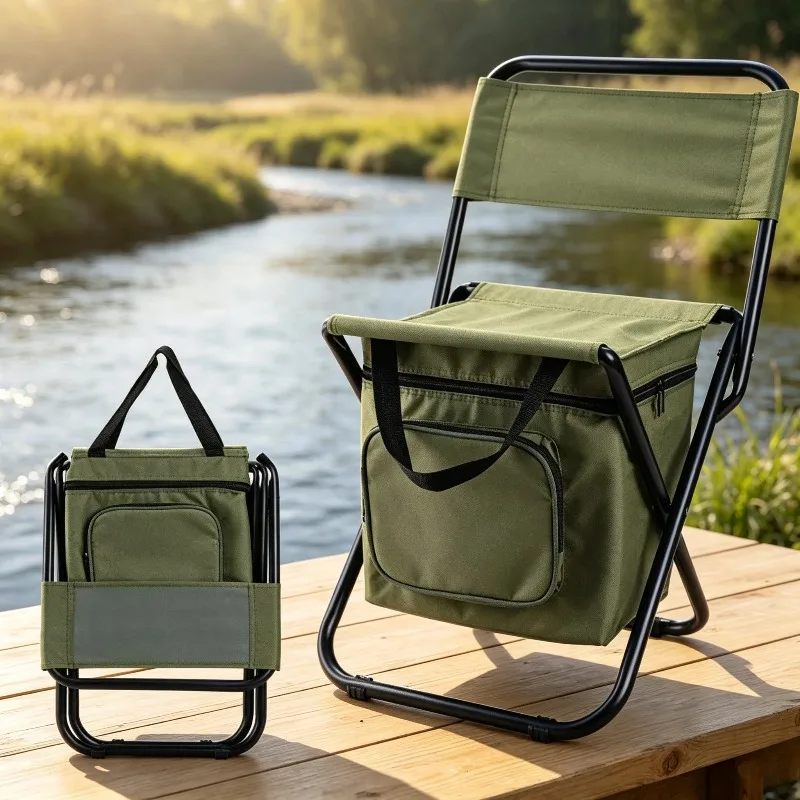 Lightweight Portable Fishing Chair with Backrest, 150kg Heavy Duty Load, Thickened 600D Oxford Fabric, Foldable Outdoor Camping