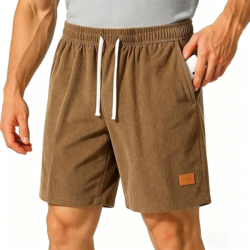 

Korean Corduroy Shorts Men Thin Quick Dry Solid Color Summer Sports Athletic Jogger Shorts Loose 5 Points Above Knee Cargo Pants