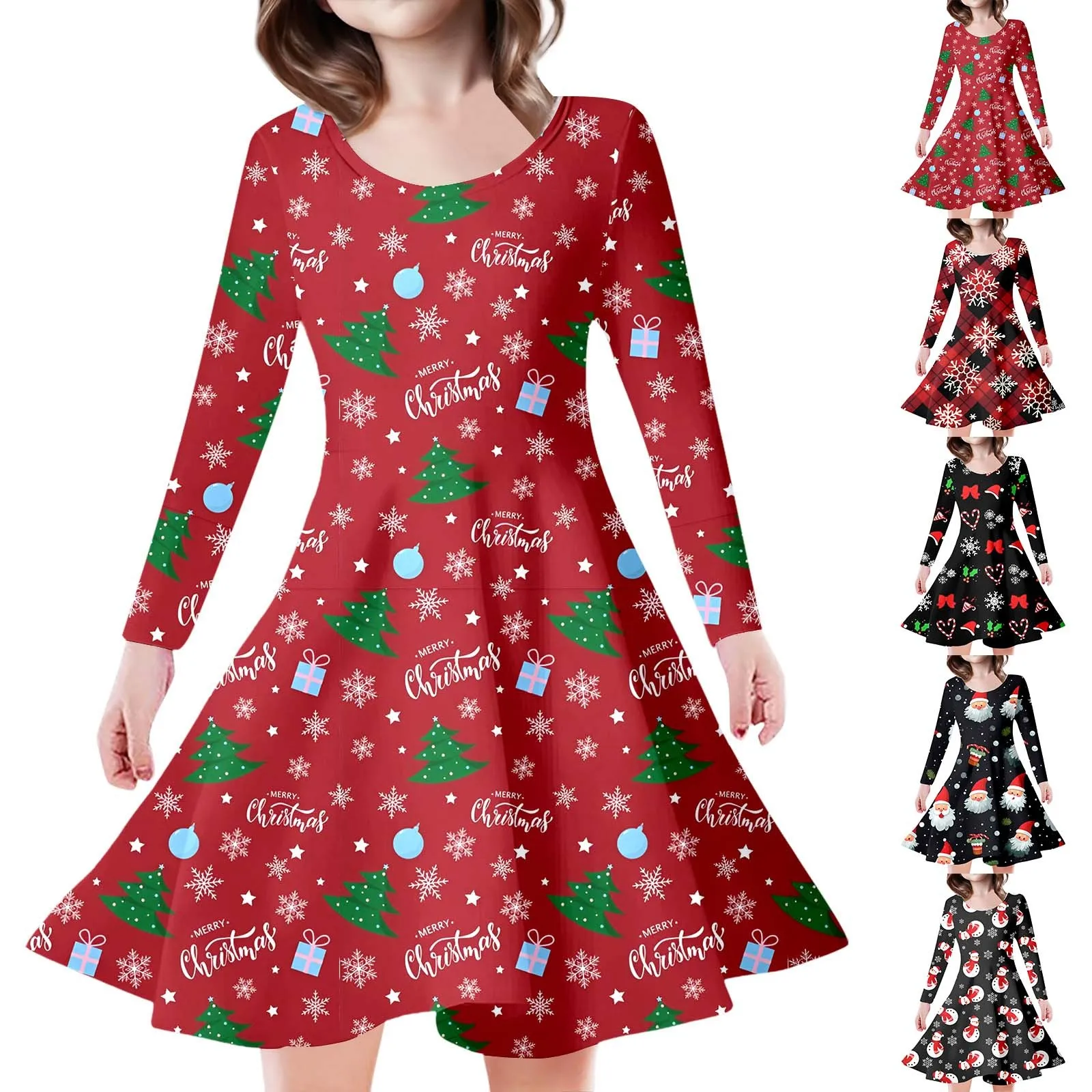 Girls Princess Dress Santa Claus Xmas Cartoon Print Children Party Clothes Christmas Birthday New Year Baby Kids Casual Dresses