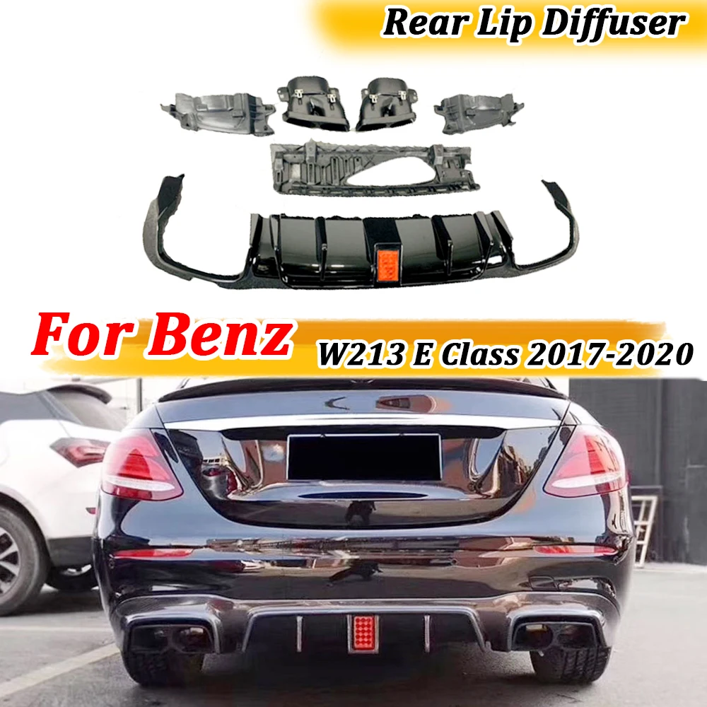 

ABS Carbon Look Rear Bumper Lip Diffuser LED Steel Exhaust Tips for Benz W213 E Class E200 E300 E63 AMG Sport Sedan 2017-2020