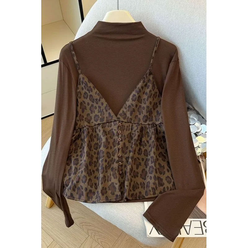 

Осень 2025 г., повседневный женский универсальный модный топ с длинными рукавами и узором в стиле ретро