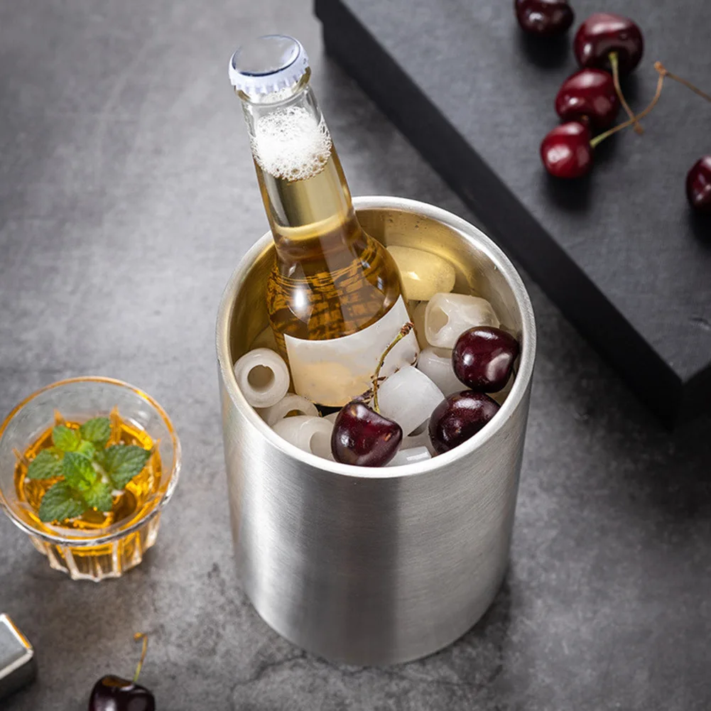 Stainless Steel Ice Bucket Double-Wall Wine Chiller BucketS Household Red Wine Champagne Bucket 1.6L