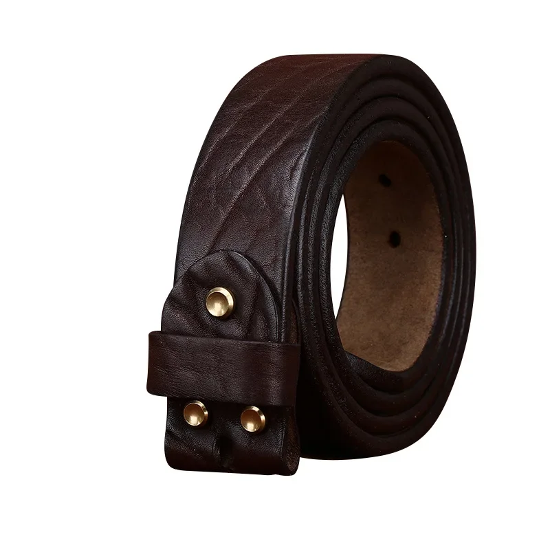 

7MM Thick Vintage Bison Leather Rough Grain Belt Designer First Layer Cowhide Tree Grain Rough Personality Belt Men's Buckleless