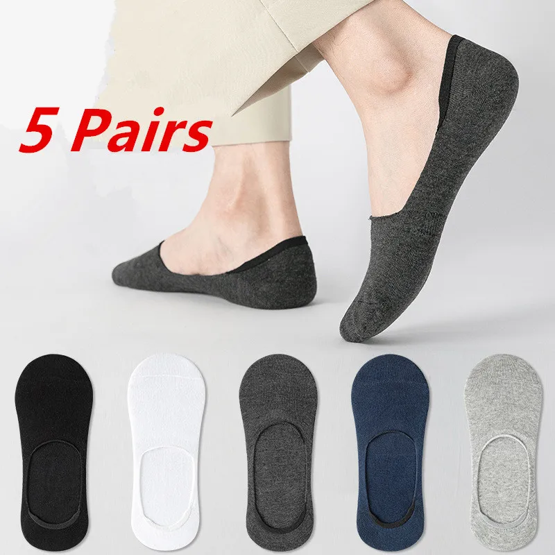 

1/3/5 Pairs Invisible Mens Boat Short Socks Summer Non-slip Silicone No Show Running Slippers Cotton Black White Sports Socks