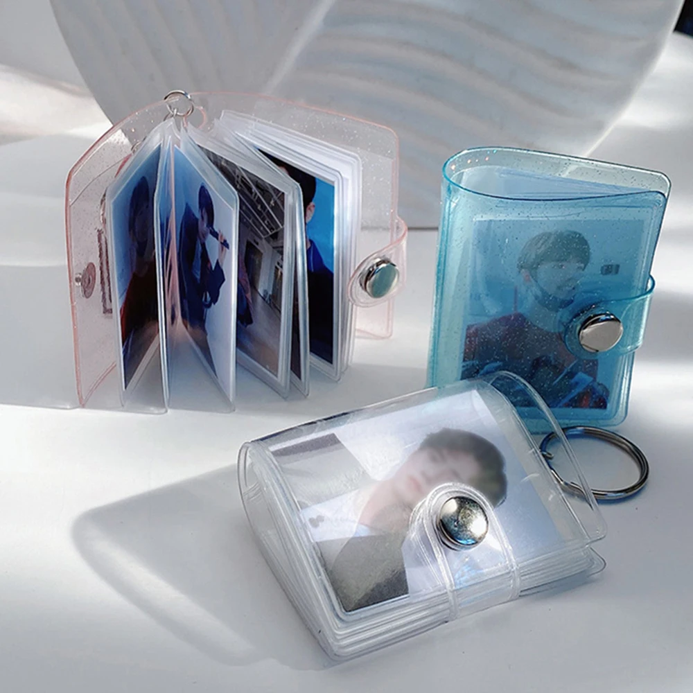 Transparent Mini Small Photo Album Keyring Creative Photos Holder Card Bag 16 Pockets Certificate Photo Storage Box 1/2 Inch