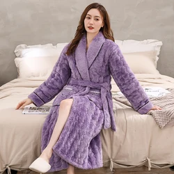 Coral fleece female bathrobe thick 3 layers quilted flannel bathrobe winter autumn thickening terry women robe chinese kimono