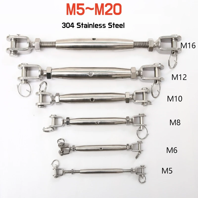 M5M6M8M10M12M16M20 304 Stainless Steel Rigging Screw Closed Body Jaw Turnbuckle Wire Rope Tensioning Tightener Tight Connector