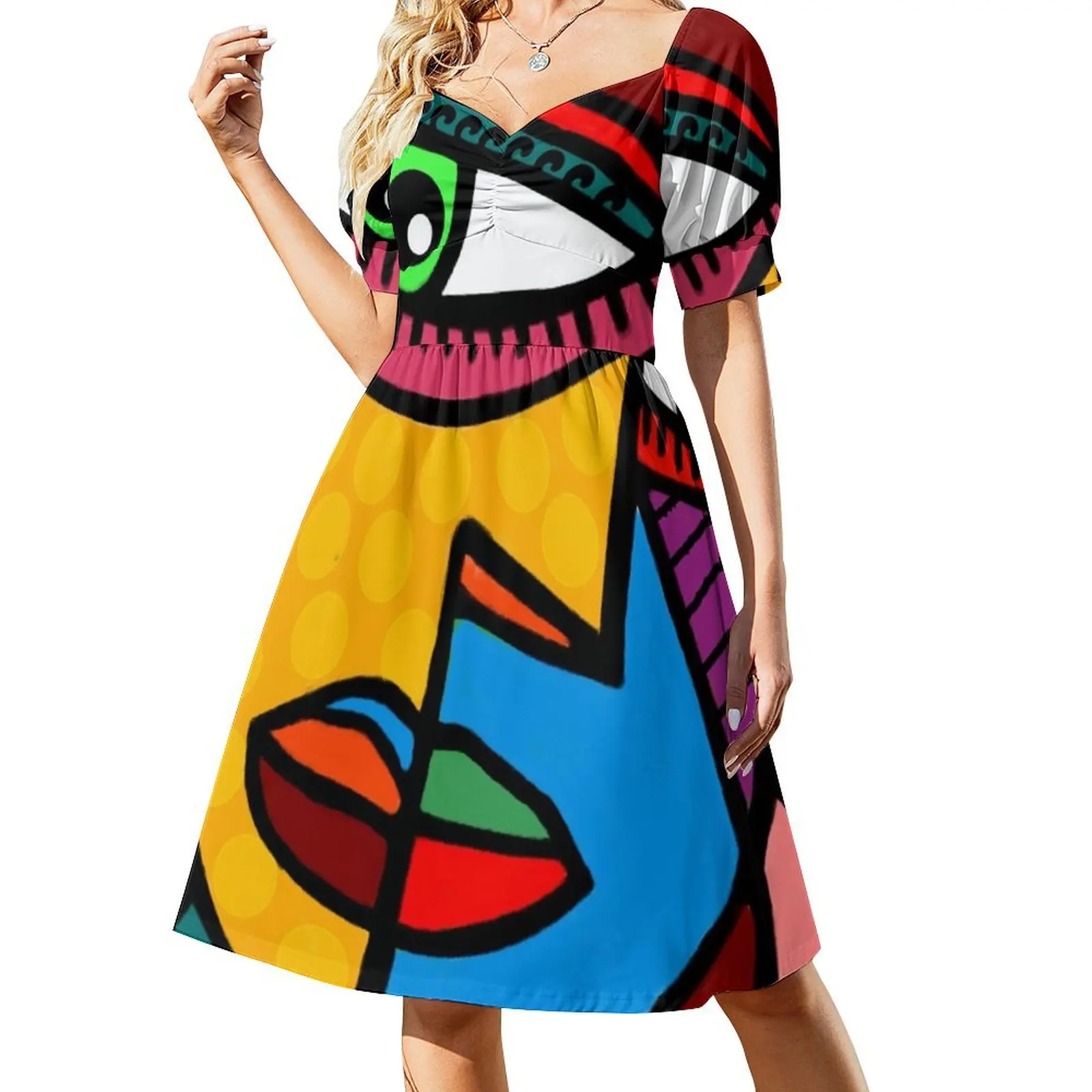 

Funky Abstract Face Short Sleeved Dress summer dress dress women summer dresses for woman 2025 dresses korean style