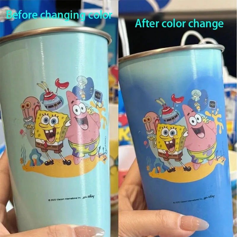 سبونجبوب سكوير كوب ماء متغير اللون ياباني كاواي باتريك ستار والأصدقاء كوب حليب القهوة Ins كارتون أنيمي هدية ﻿