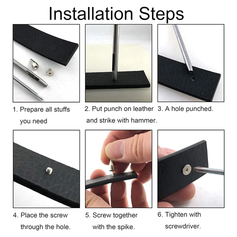 Zestaw kolców i ćwieków WCS-200, kolce 9,5 mm do odzieży, metalowe ćwieki, nity do skóry, kolce punkowe, akcesoria, mocowanie na śrubę.