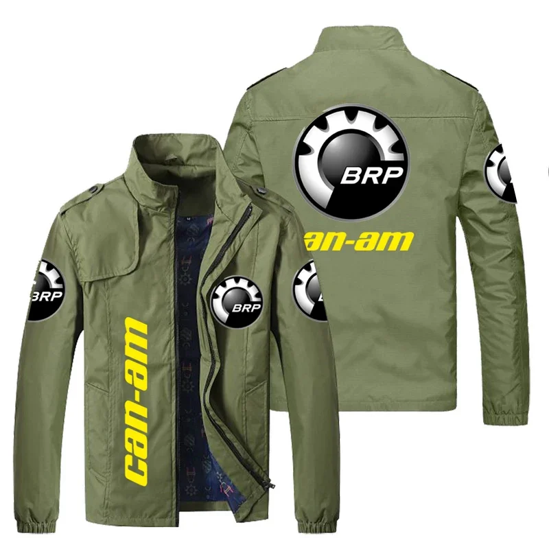 Jaket pria kasual, jaket Bomber Hip-Hop ramping ritsleting cetak Logo Windbreaker musim semi musim gugur