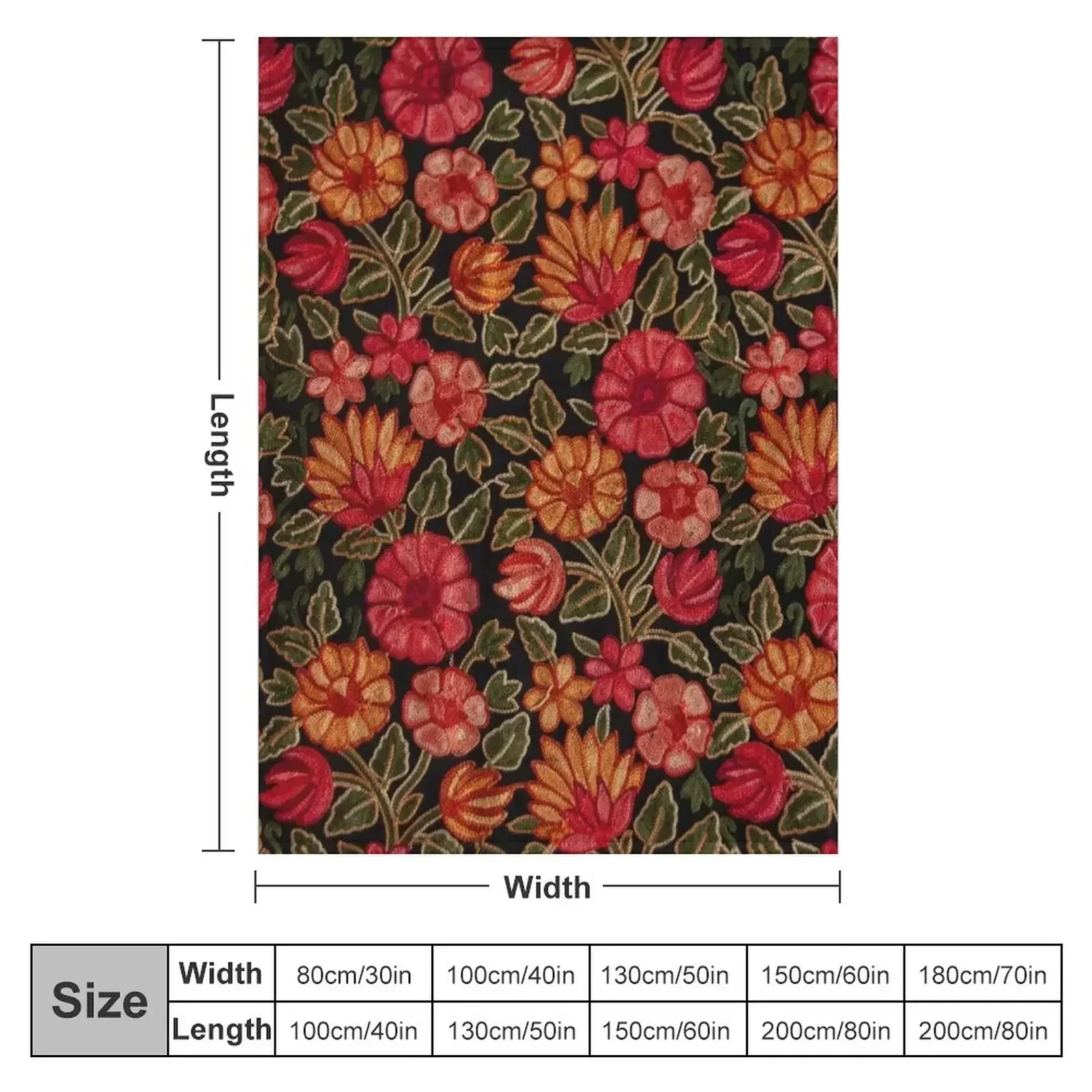Gypsy Floral Kashmiri Embroidery Throw Blanket couch cozy soft plush fuzzy picnic outdoor blanket