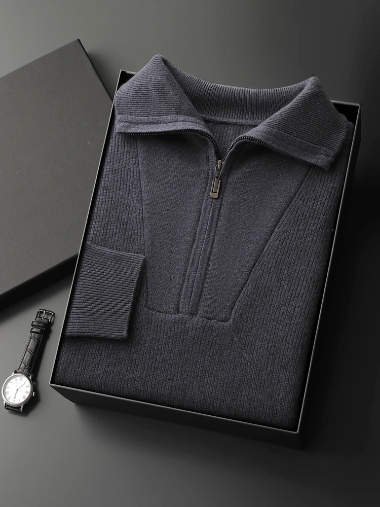 Choice Men 100% Cashmere Sweater Turn Down Collar Zipper Pullover Autumn Winter Thick Warm Smart Casual Cashmere Knitwear Tops