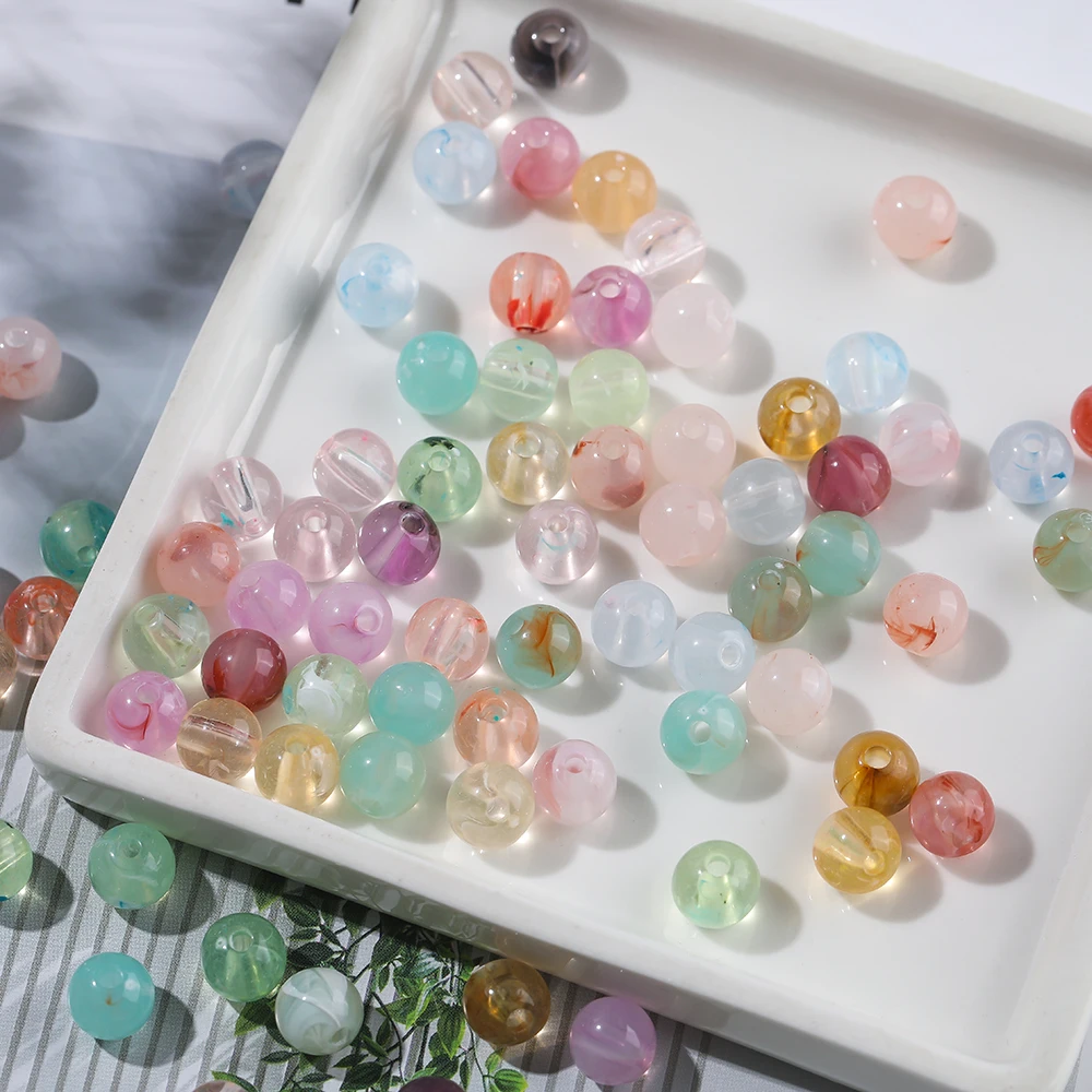 20 قطعة 8 مللي متر لون هلام نتيجة جولة الاكريليك الخرز فضفاض خزر عازل نمط لصنع المجوهرات قلادة سوار ذاتي الصنع