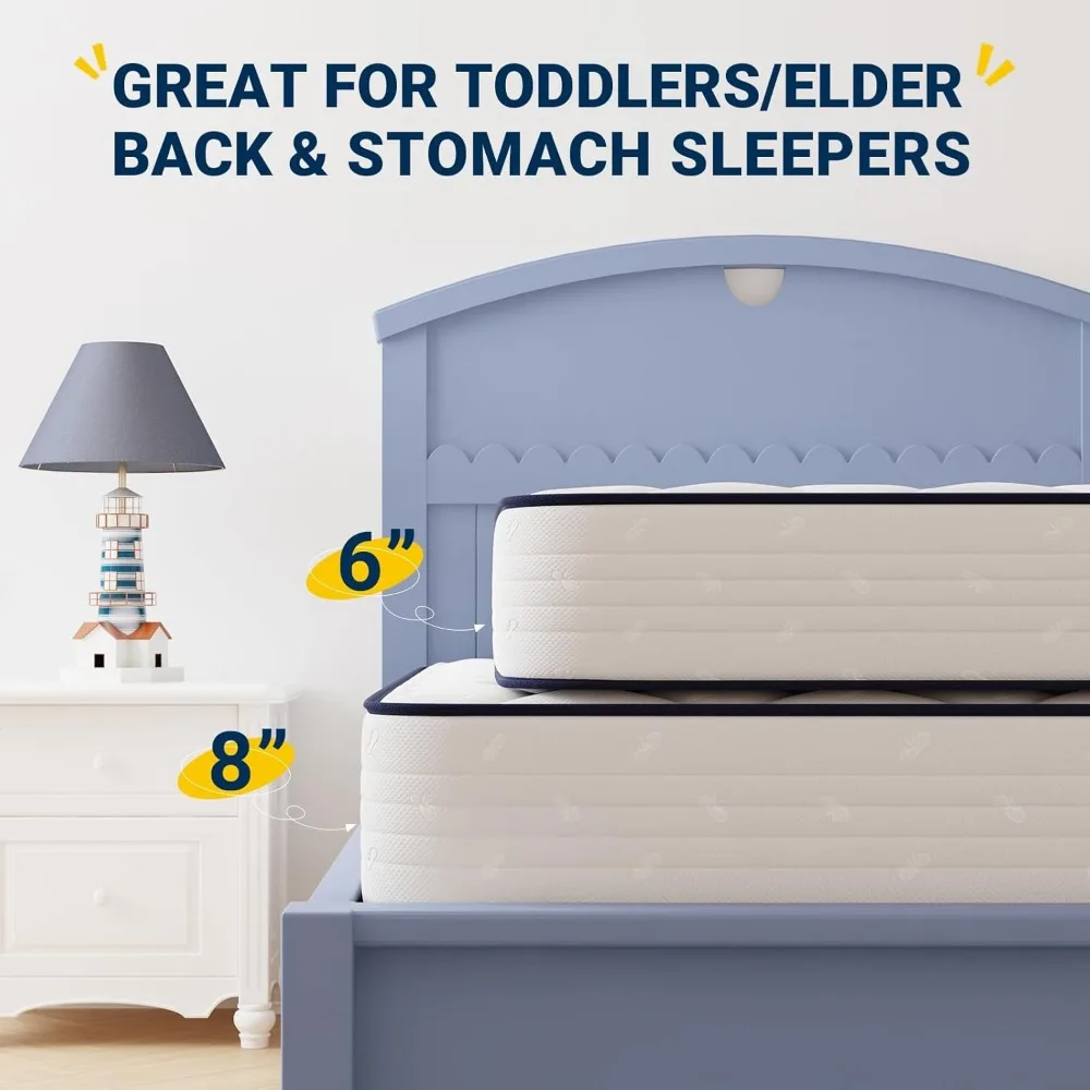 مرتبة هجينة مزدوجة مقاس 6 بوصات، متوسطة النعومة مع نسيج مسامي ومعتمد من CertiPUR-US لغرف نوم الضيوف والأطفال