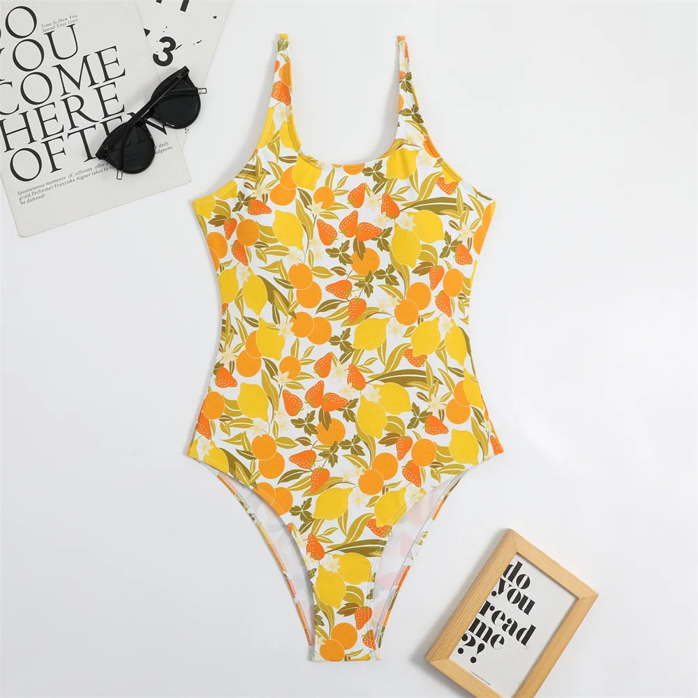 Cute Strawberry Bikini Fruit Print Swimsuit Bathing Suit One-piece Women Y2K Vacation Swimwear Beach Outfit Trajes De Bano Mujer