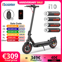 iScooter i10 Electric Scooter 650W Powerful Kick Scooter 15Ah 45km Range 40KM/H 10inch Foldable Electric eScooter with APP