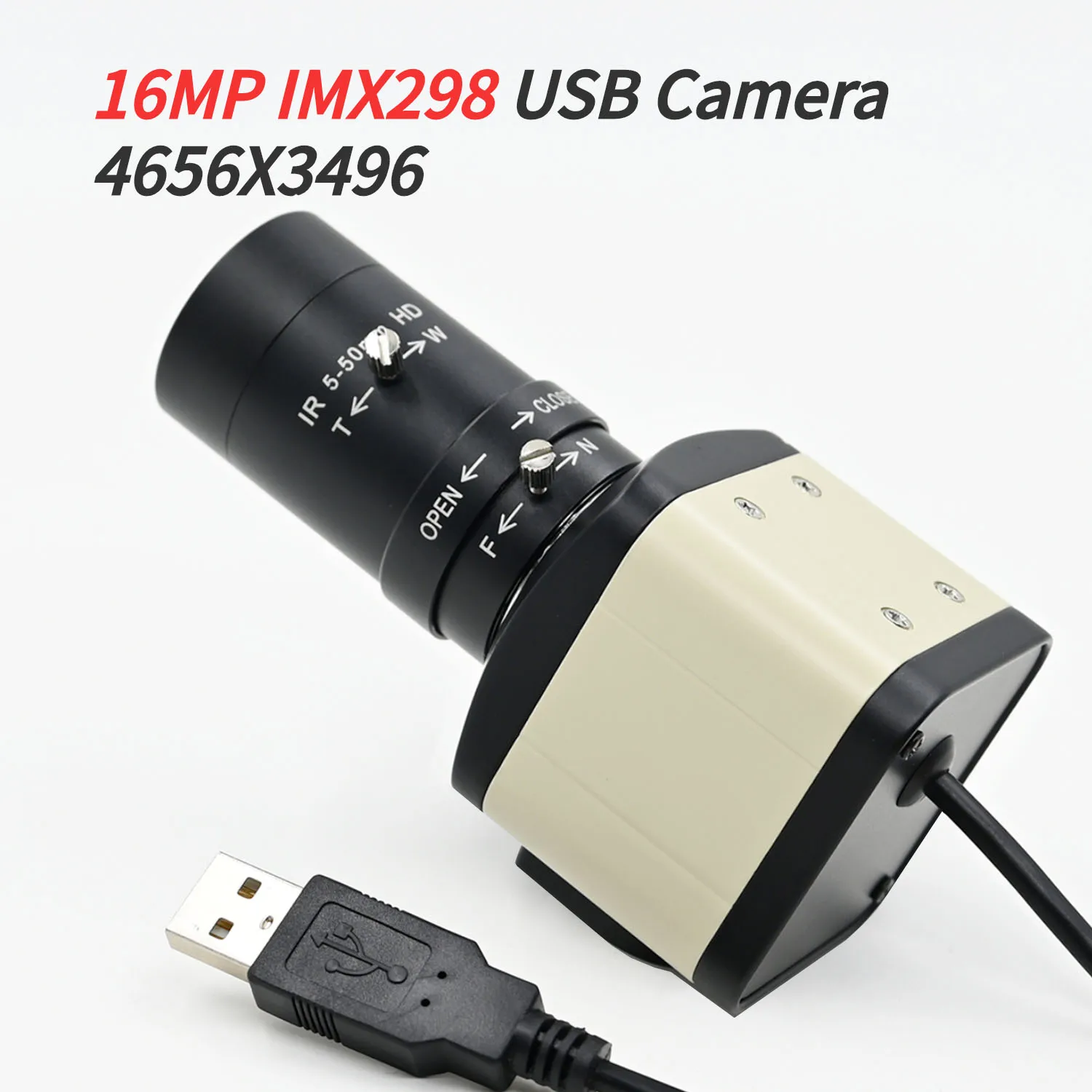 Cámara USB HD de 16MP con lente CS Varifocal de 5-50mm, 2,8-12mm, IMX298, 4656X3496, 10fps, para reconocimiento de imágenes, escaneo de documentos