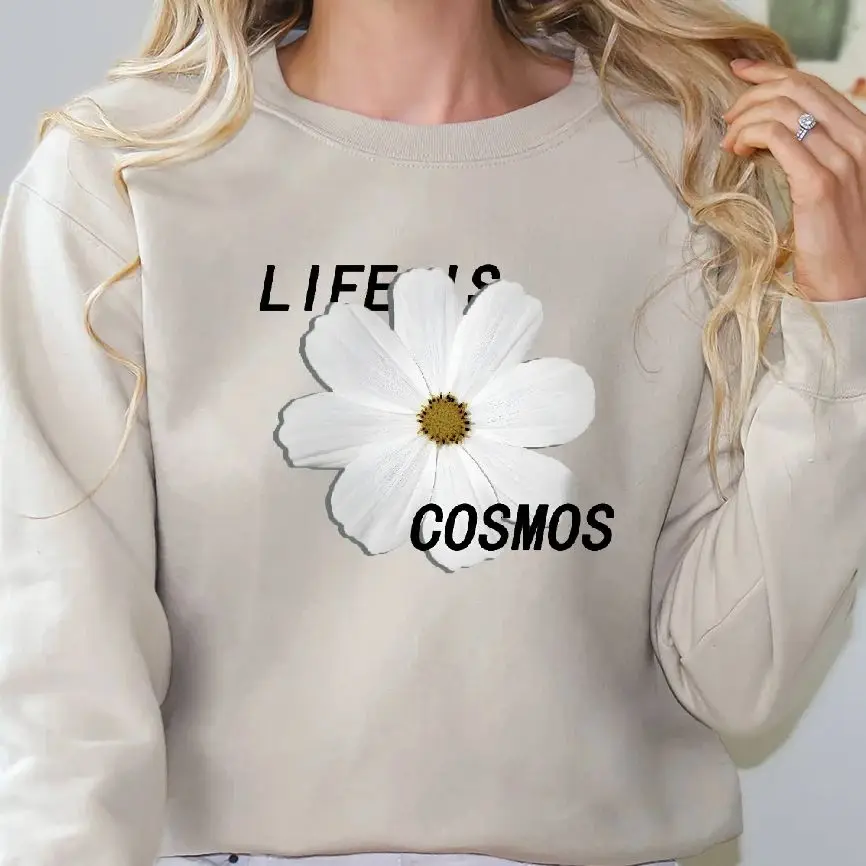 

Unisex Sweatshirt Long Sleeves Casual Floral Hoodies Stylish Pullover Daily Wear Multiple Colors Versatile Life Is Cosmos Flower