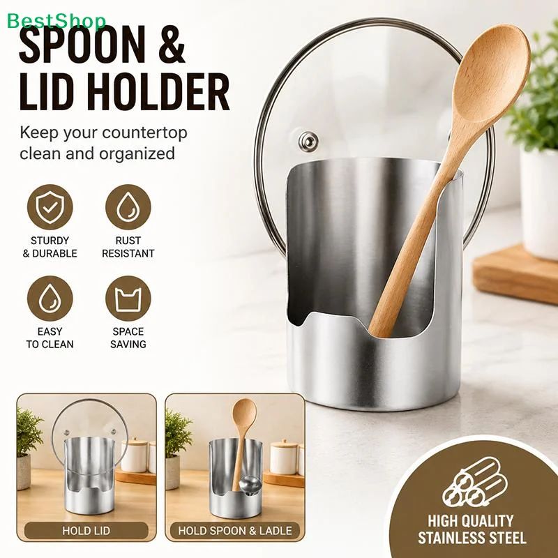 〔Q〕Stable Stainless Steel Spoon Holder Easy To Clean Stainless Steel Spatula Holder Heat-Resistant Soup Spoon Dinning Table