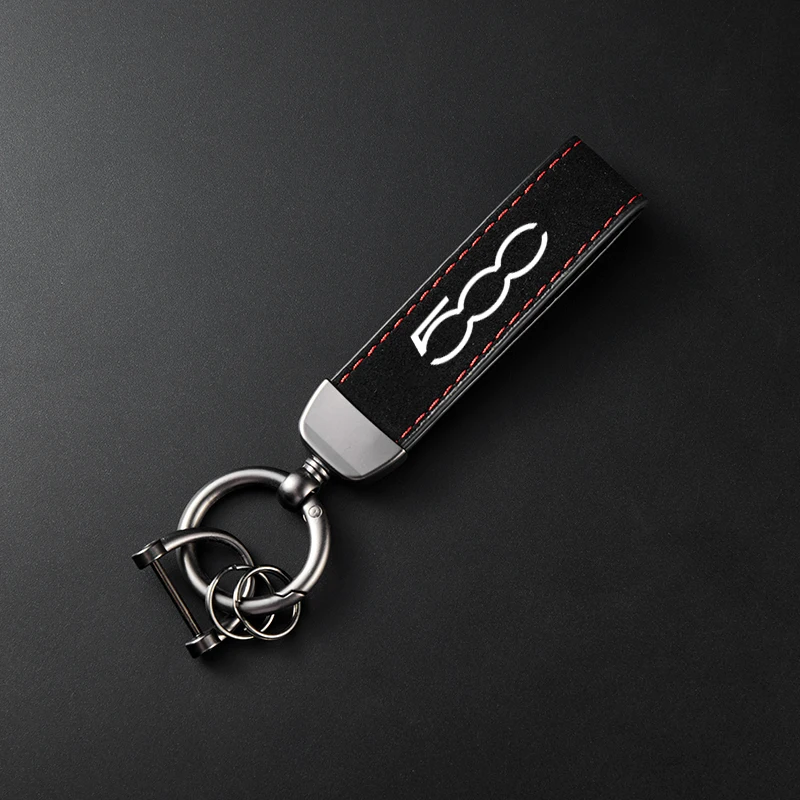Fiat 500 500C 500X 500L Abarth 695 Autoi 고급 가죽 스웨이드 키 체인 말굽 버클이있는 자동차 스포츠 열쇠 고리