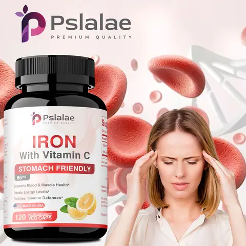 Iron 65 Mg - Supports Blood Cell Production and Promotes Heart, Brain, Muscle and Immune Health - 120 Capsules