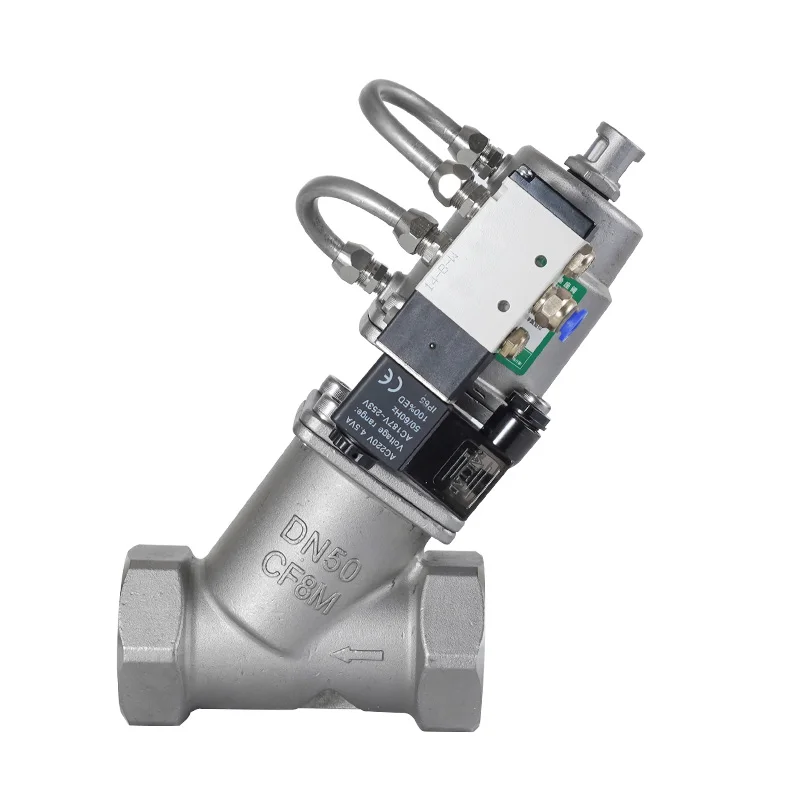 

304 Pneumatic Angle Seat Valve with Solenoid Valve Y-type Steam High-temperature Resistant Threaded Pneumatic Control Valve DN15