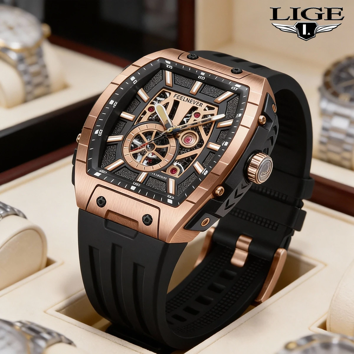 FEELNEVER Luxury Men Mechanical Watch Casual Business 50m Waterproof with Sapphire Glass Lens Japanese Movement Reloj Hombre