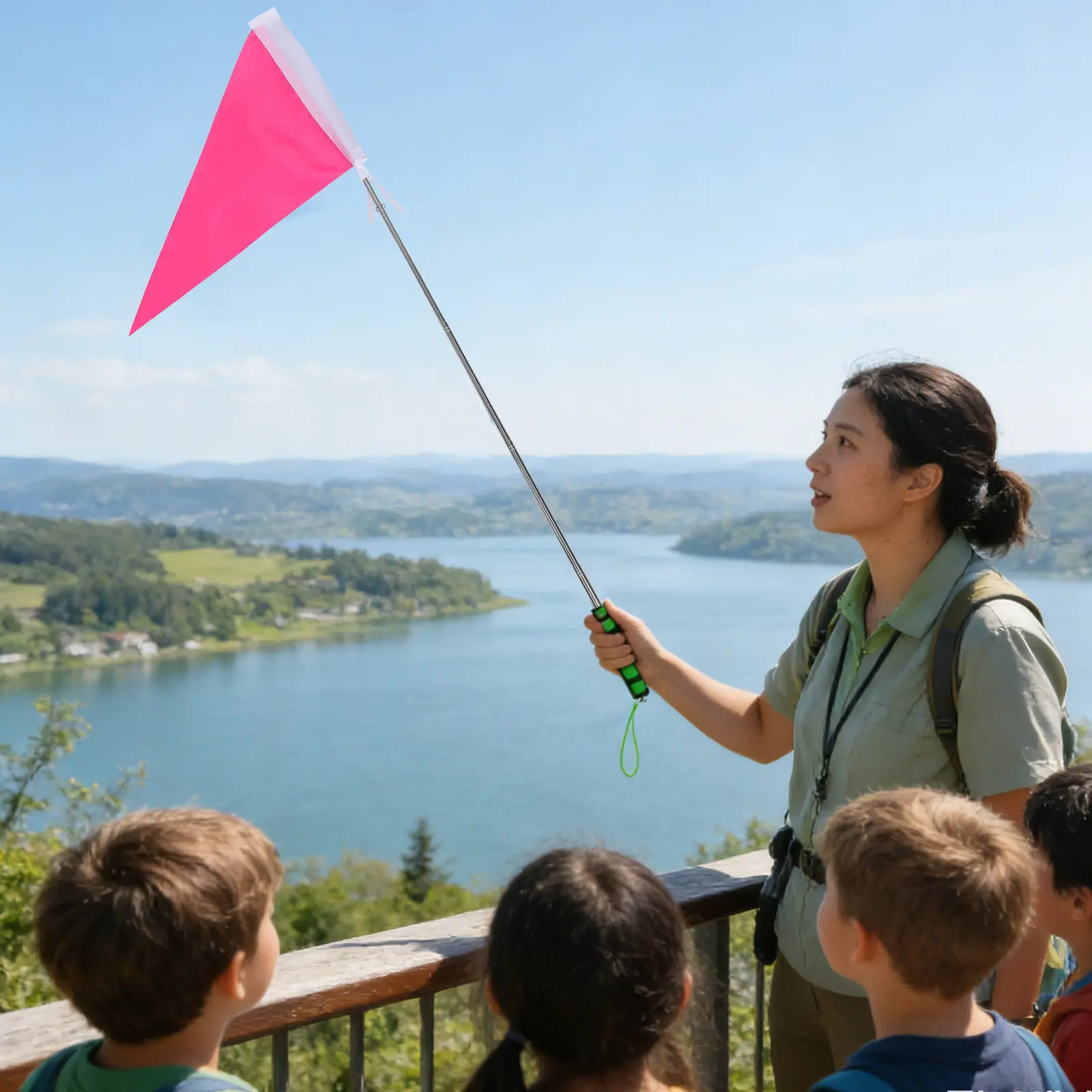 Handheld Tour Guide Flag Telescopic Stainless Steel Pole School Outdoor Festival Teacher Student Visibility Marker Bright Color