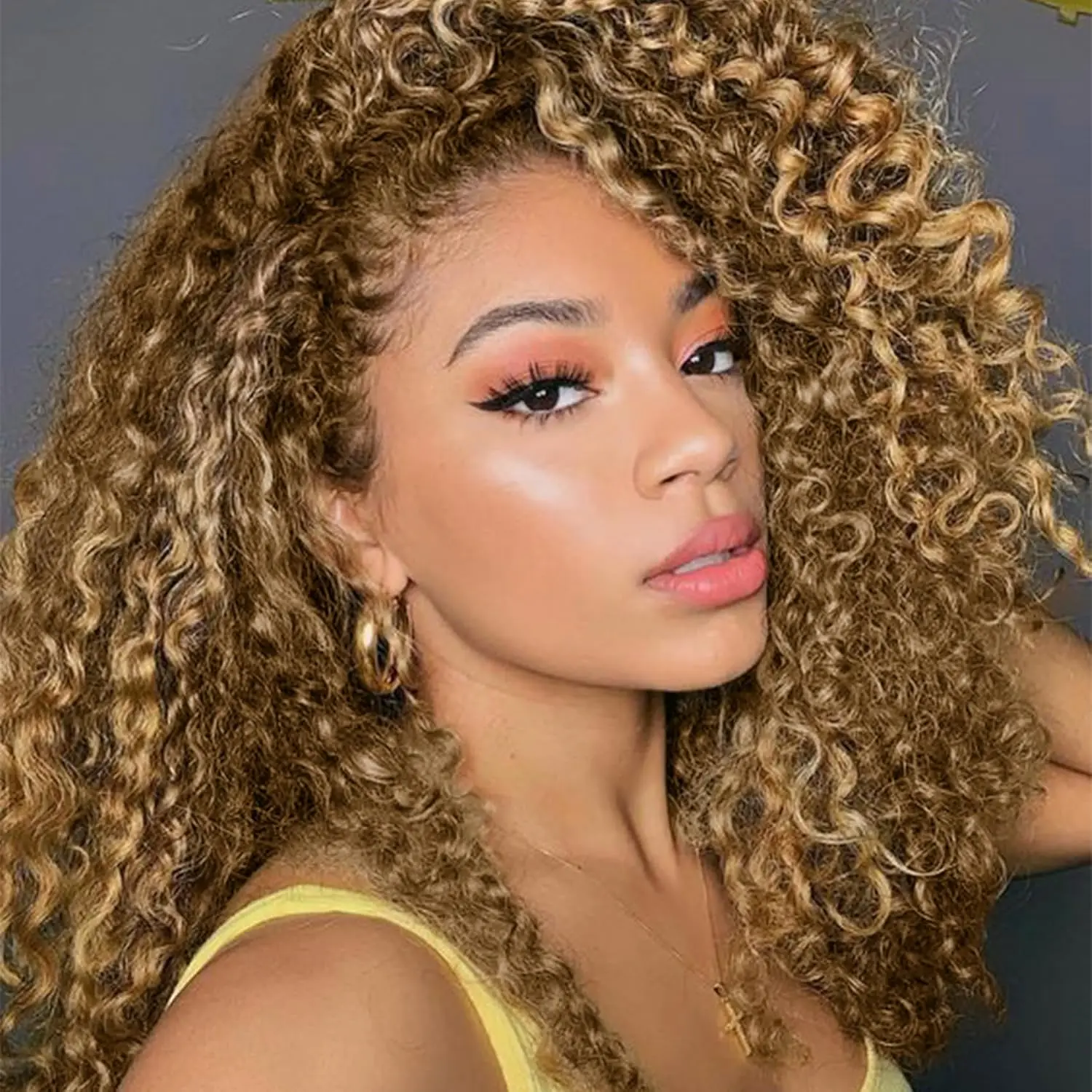 

Honey Blonde Highlight Colored Feather Crochet Hair Afro Kinky Curly Pre Looped Crochet Human Hair Deep Wave Hair Extensions