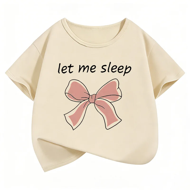 Let Me Sleep Bow Design T Shirts Short Sleeve Sweet Kids Children's T-shirt Boys Girls Summer Spring Casual Top Tee Shirt