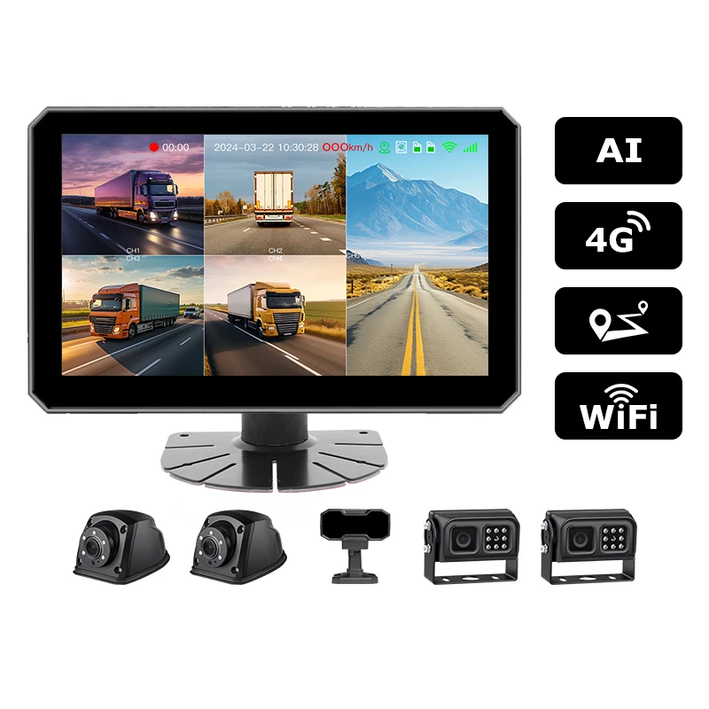 

AI DSM BSD 5CH 1080P Touch DVR Monitor Camera Kit GPS Track Safety Driving Monitoring System for Trucks Buses WIFI Mobile DVR 4G