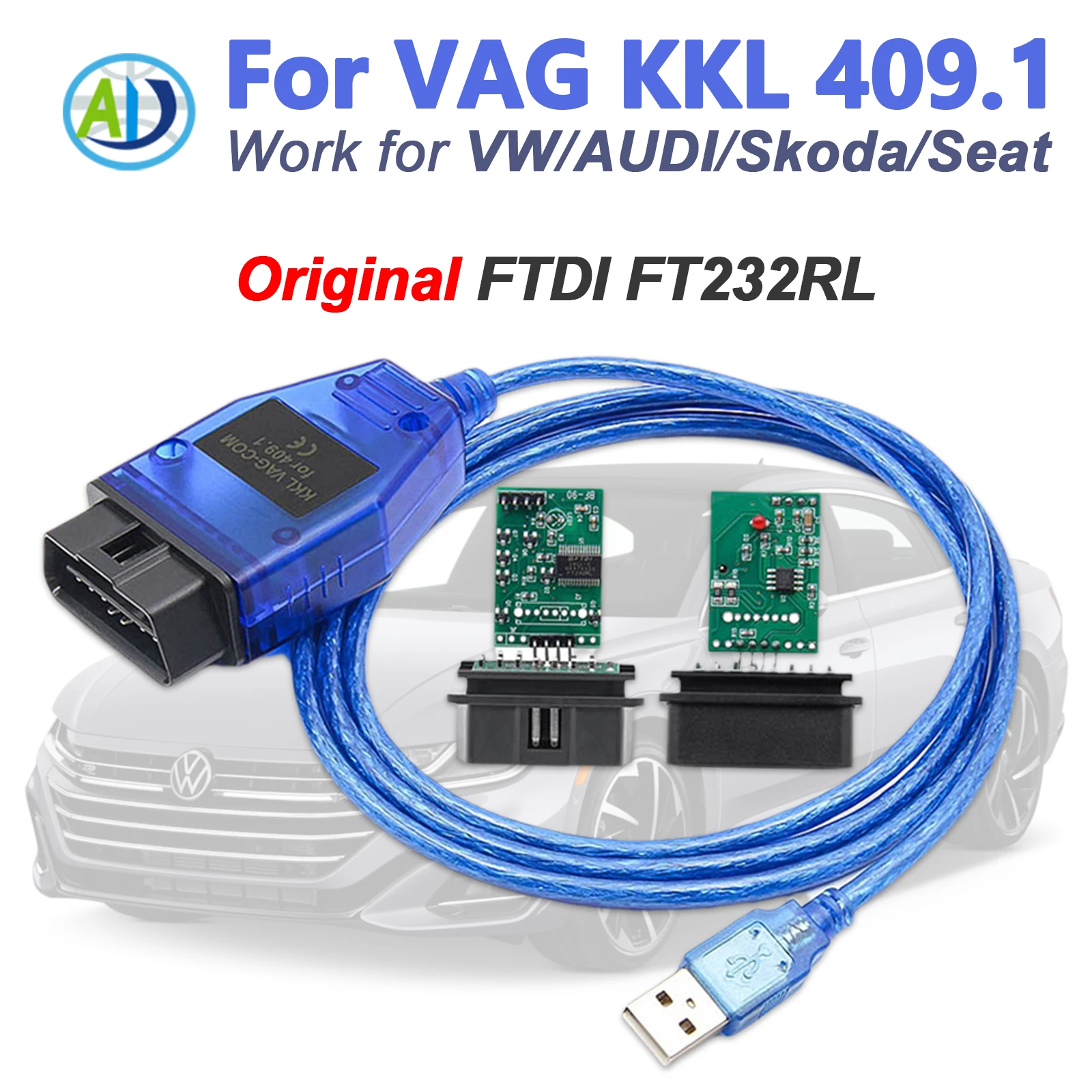 

VAG KKL 409.1 OBDII Interface Cable Original FTDI FT232RL For Volkswagen(VW)/Audi/Skoda/Seat OBD2 Car Diagnostic Tool ECU Scan