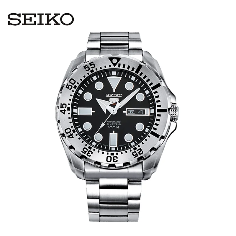 Seiko 5 Sports SRP599J1 Automatic Men Watch 44.3mm Stainless Steel Bracelet Day Date 100M Water Resistant Wristwatch