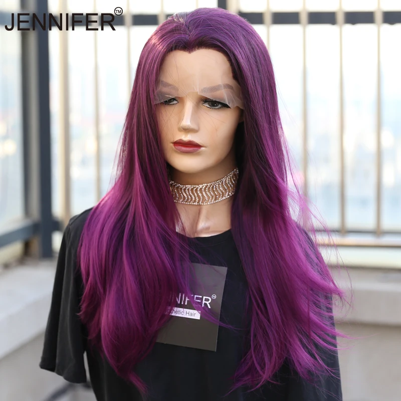Synthetic Wigs For Women Long Straight Lace Front Wig Purple Red Brown 3Color Heat Resistant Fiber Natural Looking Wig COSPLAY