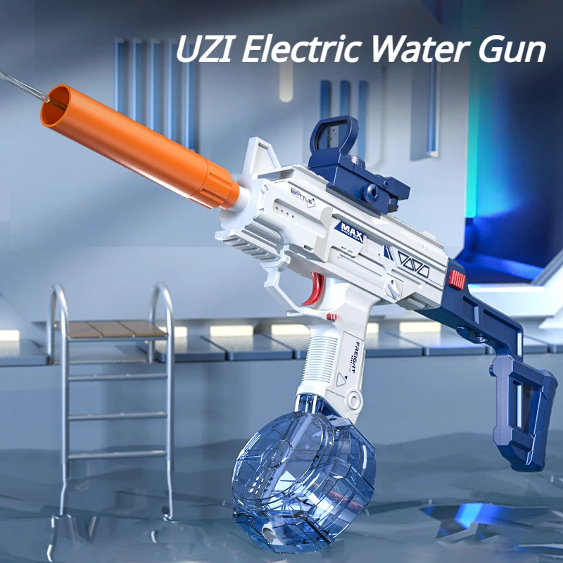 UZI Water Gun Squirt Toy Elektryczne automatyczne pistolety Ciągłe strzelanie Duża pojemność Basen plażowy Gry wodne na świeżym powietrzu Zabawki