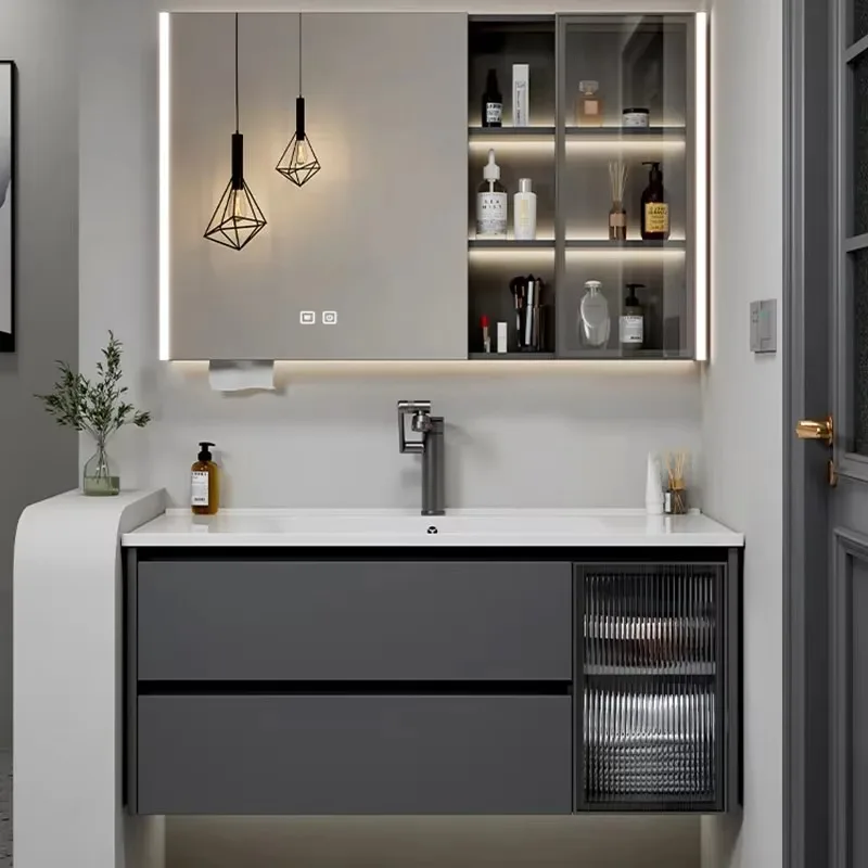 

Gray Organizer Bathroom Cabinet Wooden Waterproof Space Saver Bathroom Cabinet Storage Vanity Meuble Salle De Bain Furniture