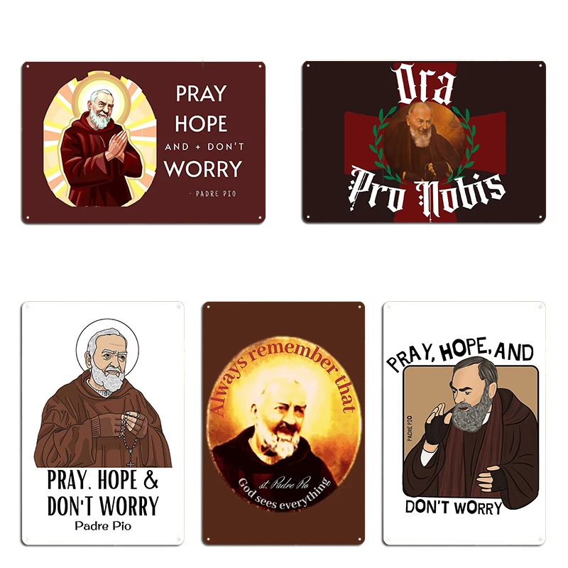 Padre Pio St Father Pio Itália Placa de metal Pôster Pintura Parede Pub Garagem Personagem Decoração Orar Esperança Pôster de estanho