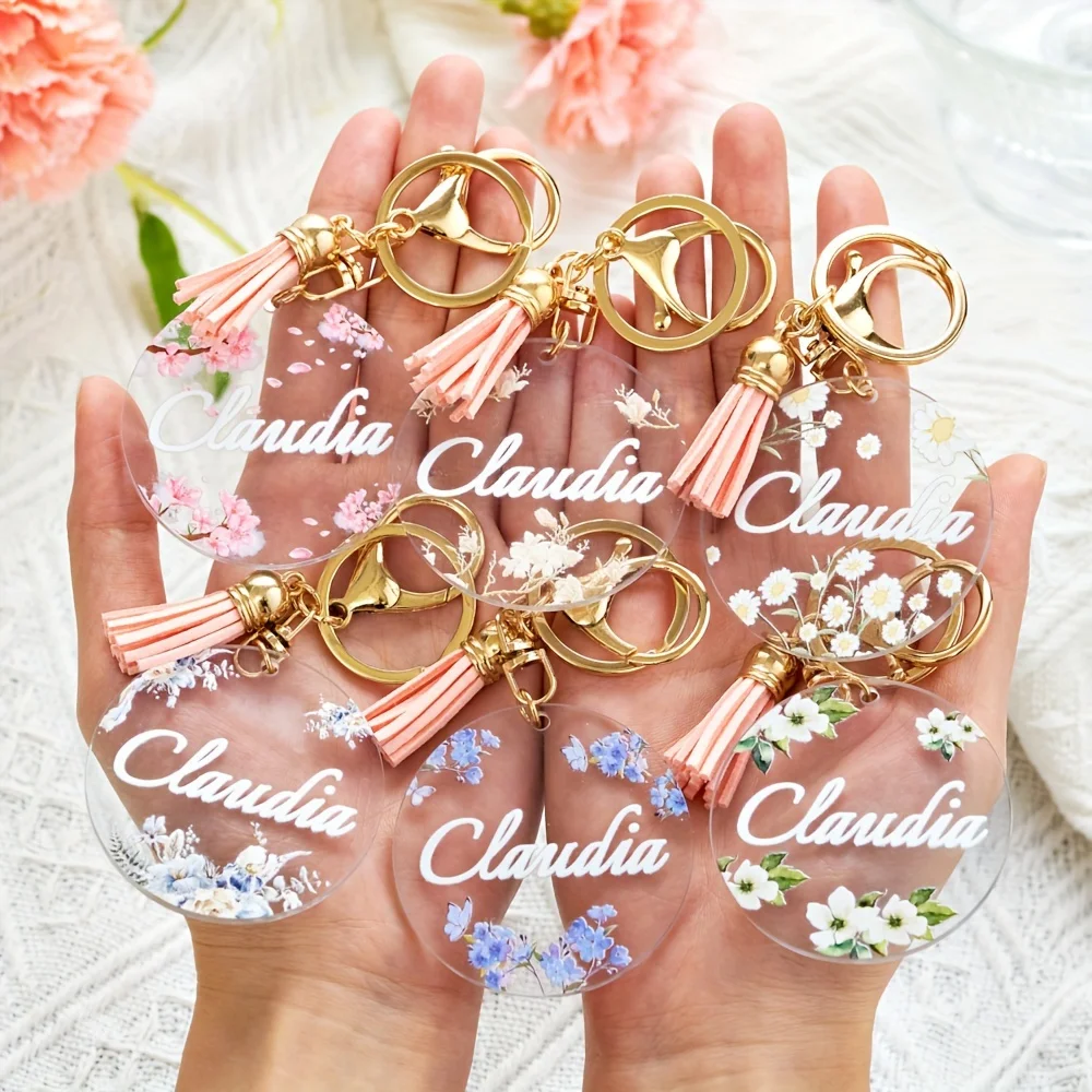 Custom acrylic fringed keychain, featuring letter and flower patterns. An ideal birthday gift. A cute keychain suitable for ladi