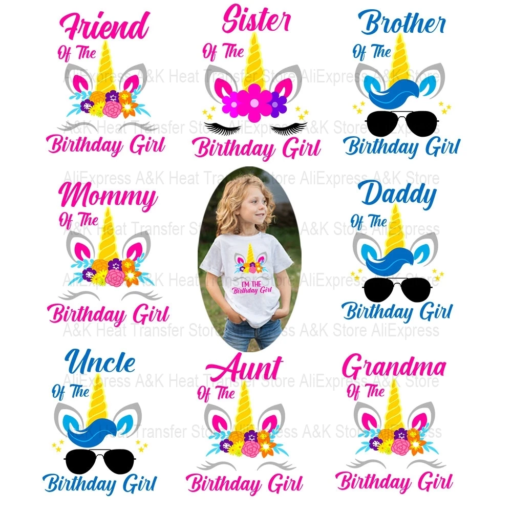 Family Unicorn Birthday Heat Transfer For Clothing DIY Clothes Thermo Stickers Birthday T-Shirt Iron On Patches Clothes Decals