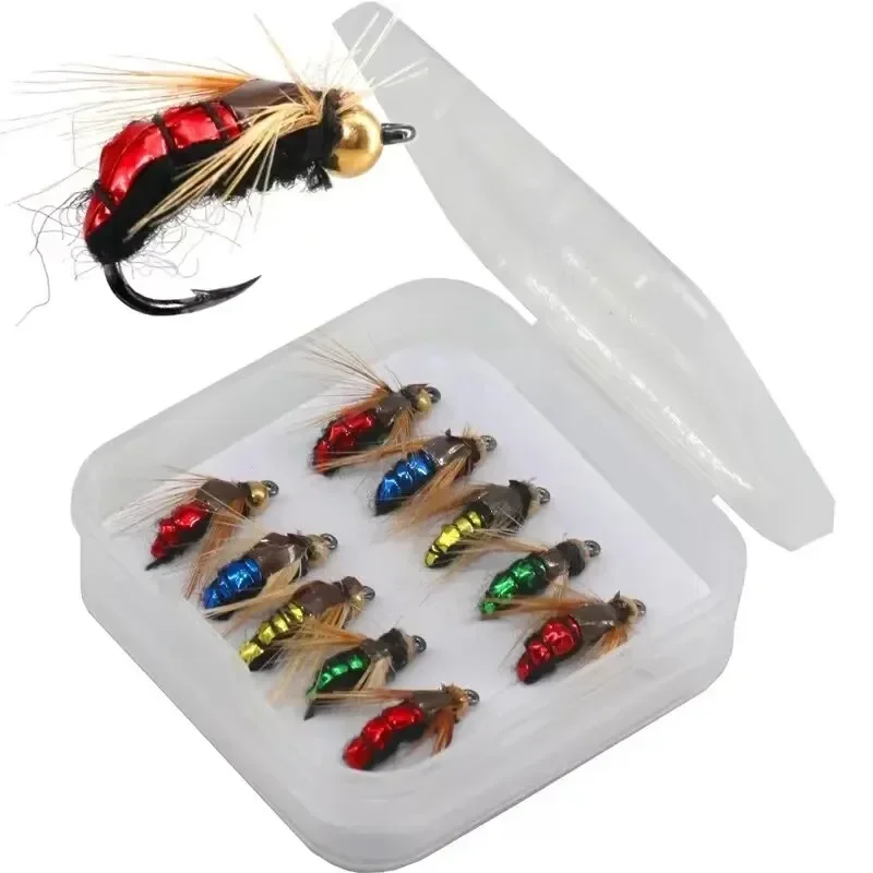 

5/10pcs Artificial Insect Fishing Bait, Fast Sinking Brass Bead Head Scud Fly Worm Trout Fishing Lure Big fly hookIseni hook