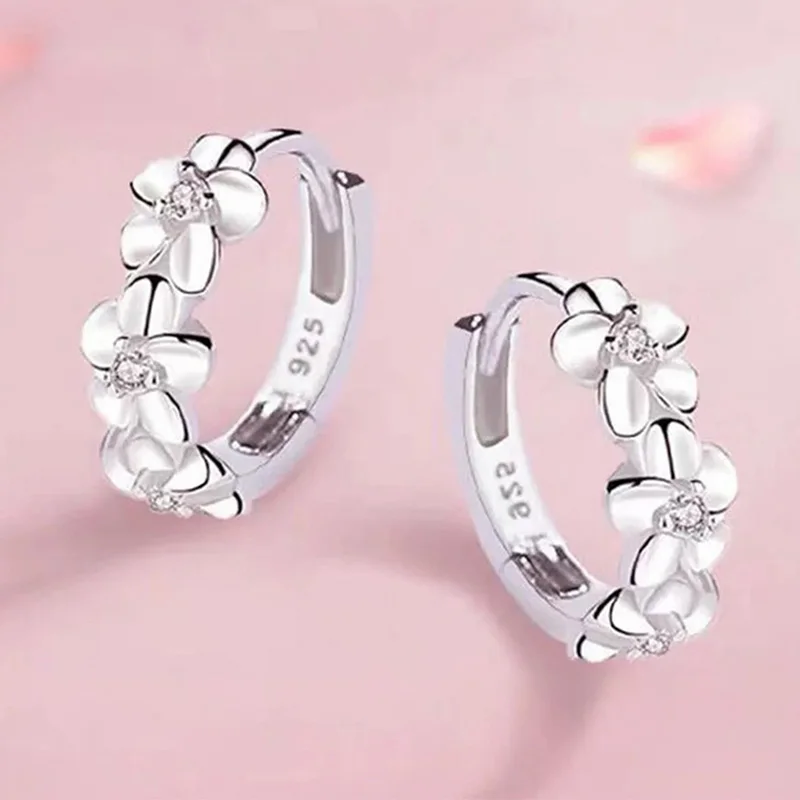 

Top Sale 925 Sterling Silver Needle Earrings For Women's Wedding Fashion High Quality Jewelry Crystal Zircon Flower Cute Stud