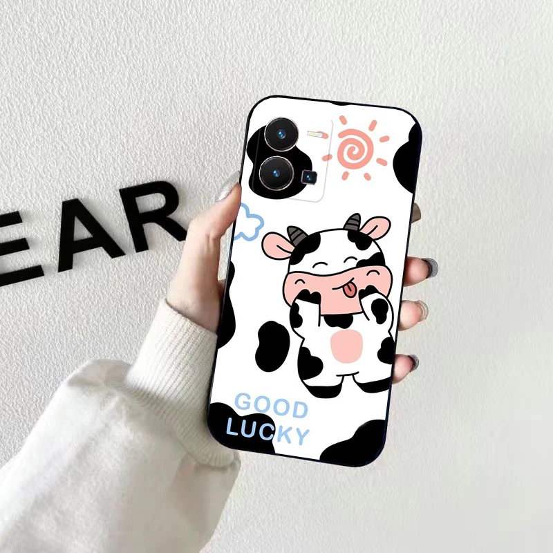 เคสโทรศัพท์พิมพ์ลายวัวนมสำหรับ VIVO Y53S Y33S Y22S Y01 Y31 Y21 Y70 Y21S Y72 V21 V2023 V21E V20 X100 Pro