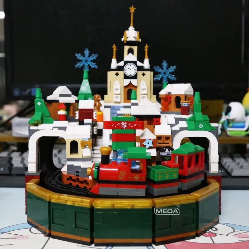 Creative Christmas Series Castle Music Box Building Blocks Street View Train Model Assemble Mini Brick Toys For Kids Adults