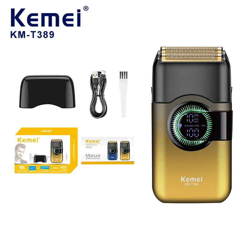 

Kemei T389 модная цветная электробритва, машинка для стрижки волос, мужская бритва, триммер для бороды, профессиональная перезаряжаемая сабельная бритва