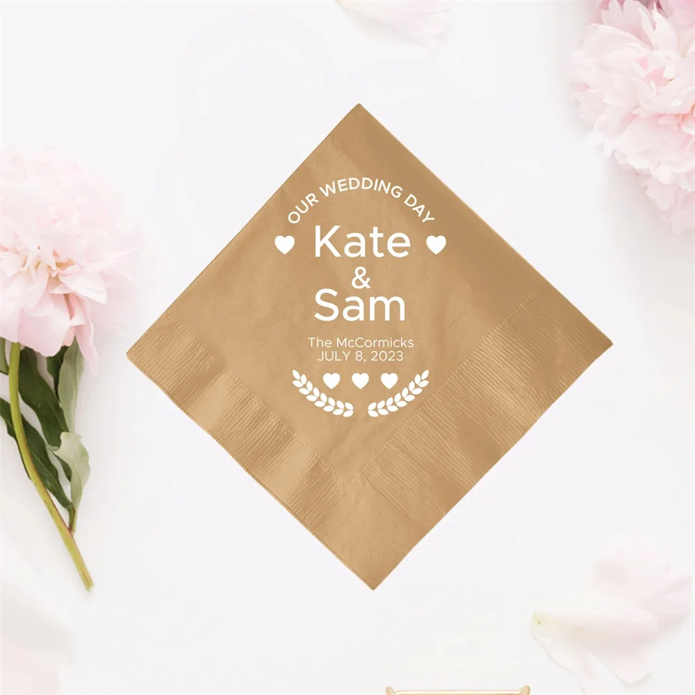 

50PCS Personalized Wedding Napkins, Custom Wedding Napkins, Customized Cocktail Napkin as Favors and Gifts, Custom Paper Wedding