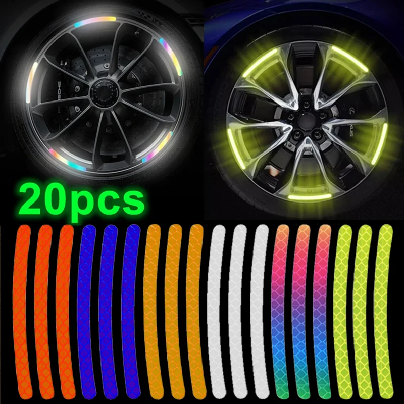 20Pcs Laser Wheel Hub Reflective Sticker for Night Driving Car Bike Motorcycle Wheel Sticker Warning Decoration Reflective Strip