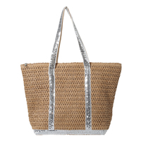 Women Boho Shoulder Bag Large Capacity Sequins Weaving Travel Bag Contrast Color Minimalist Tote Bag Ladies Summer Daily Bag