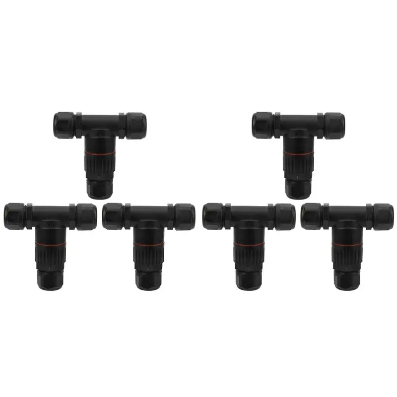 

A20F-6Pcs IP68 Waterproof Connector Electrical Cable 3 Way T Shape Outdoor Industrial Wire Middle Waterproof Connector